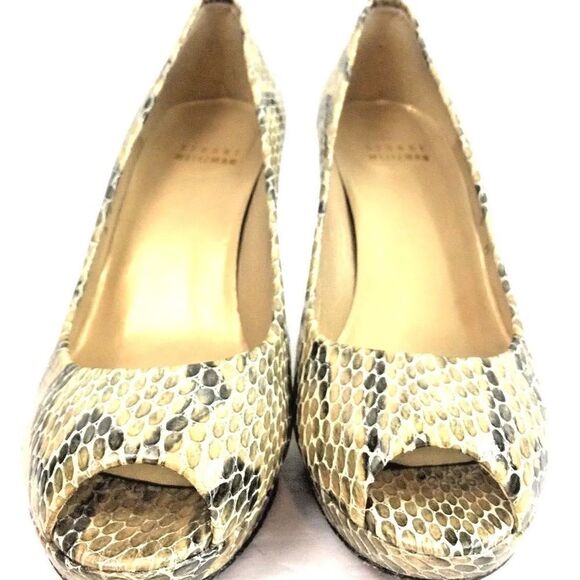 Stuart Weitzman peep toe platform shiny snakeskin heels - Picture 2 of 4